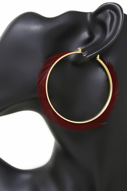 Feathered Hoop Earrings