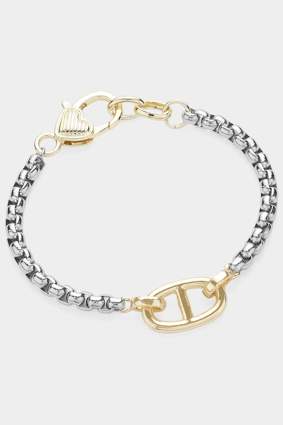 14K Plated Two Tone Metal Mariner Charm Bracelet