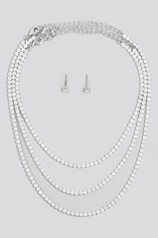 Cubic Zirconia Layered Chain Necklace Set