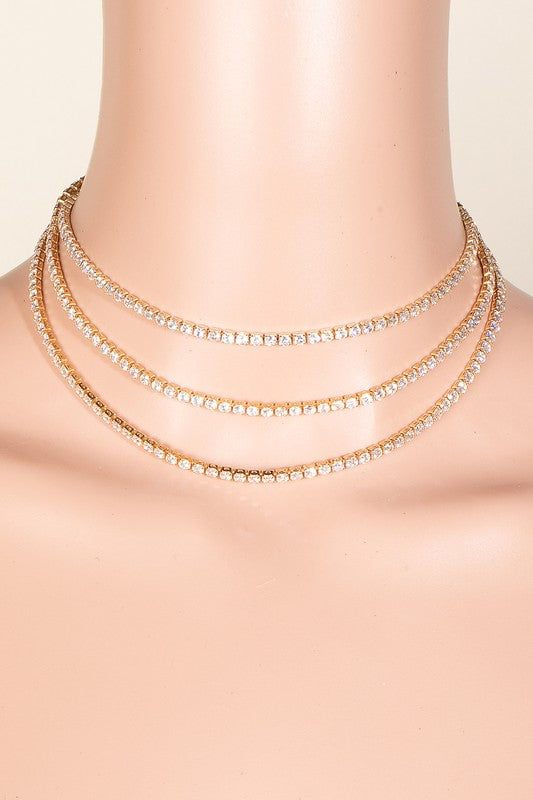 Cubic Zirconia Layered Chain Necklace Set