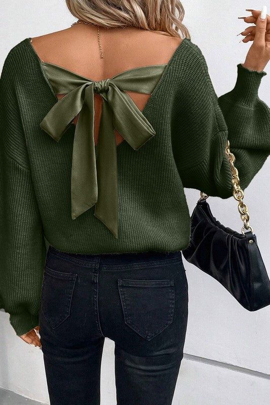 Bow Lantern Sleeve Top in Green