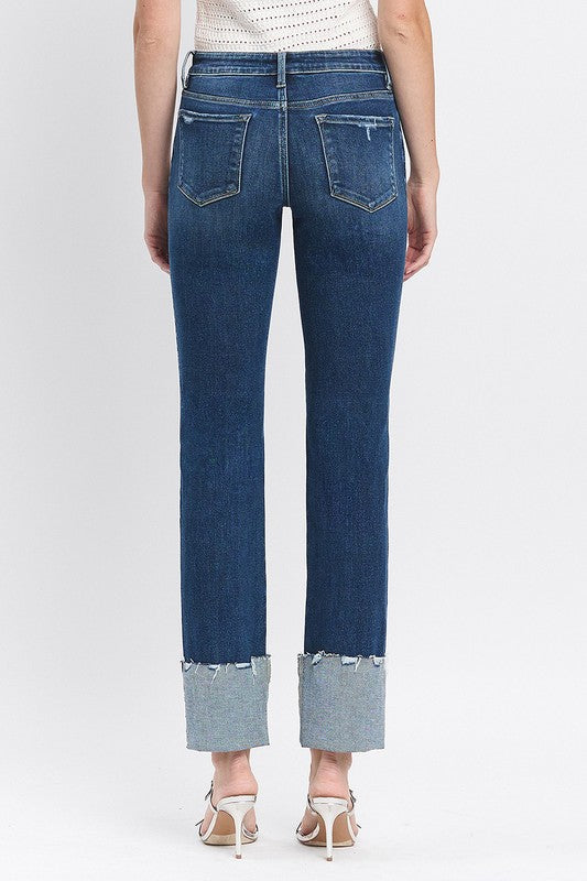 MID RISE CUFFED SLIM STRAIGHT JEANS