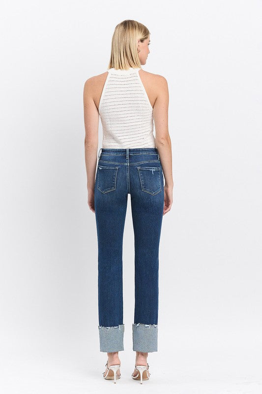 MID RISE CUFFED SLIM STRAIGHT JEANS