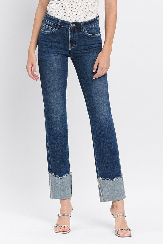 MID RISE CUFFED SLIM STRAIGHT JEANS