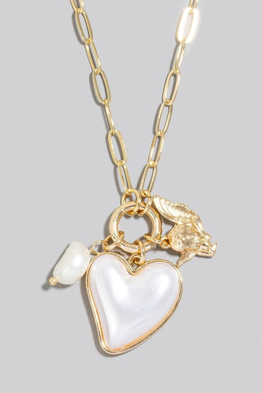 Pearl and Heart Charm Necklace