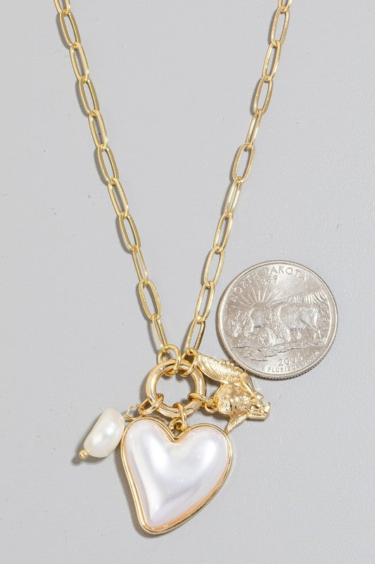 Pearl and Heart Charm Necklace