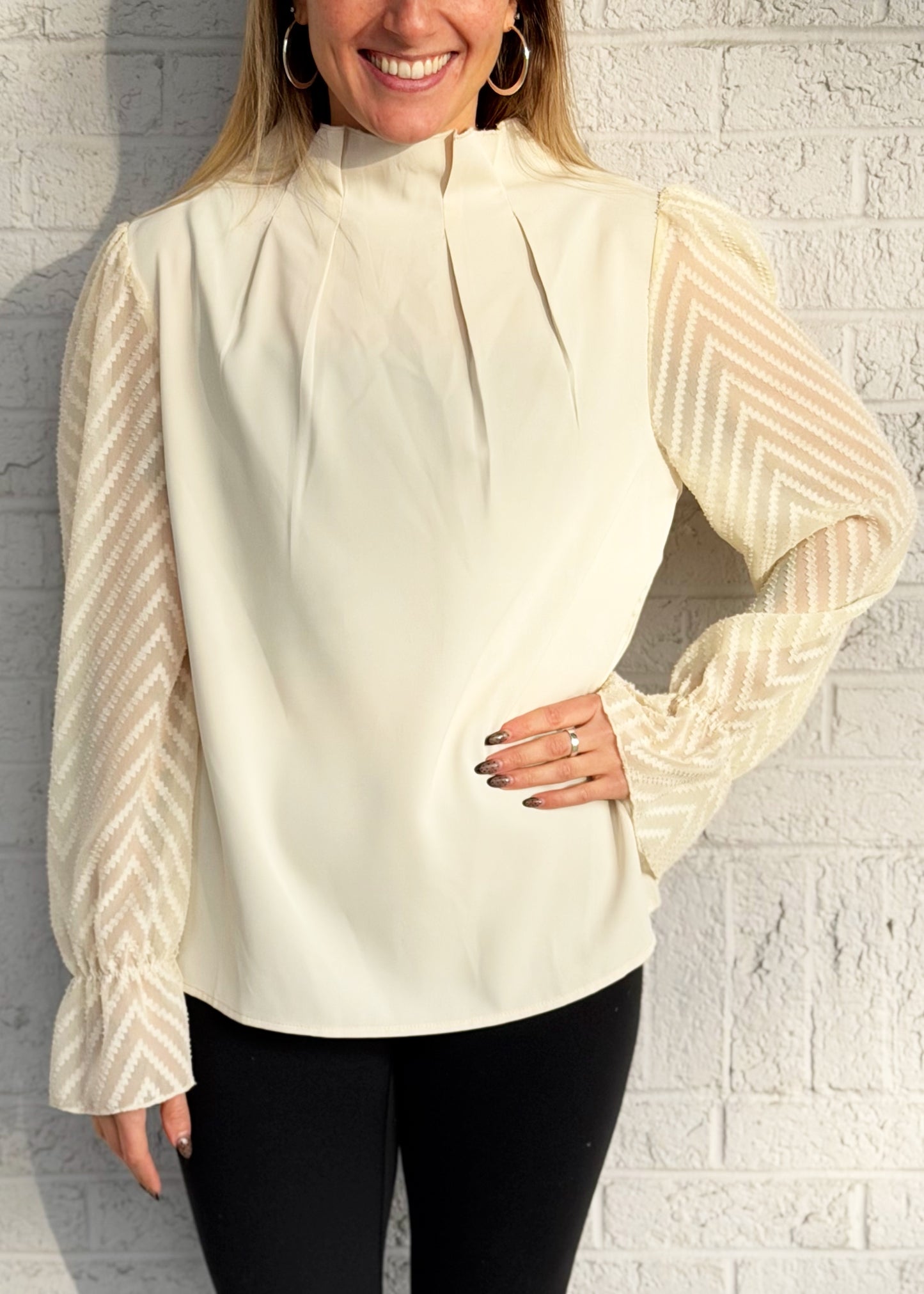High Neck Printed Sleeve Top