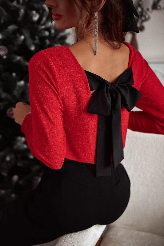 Red Bow Back Top