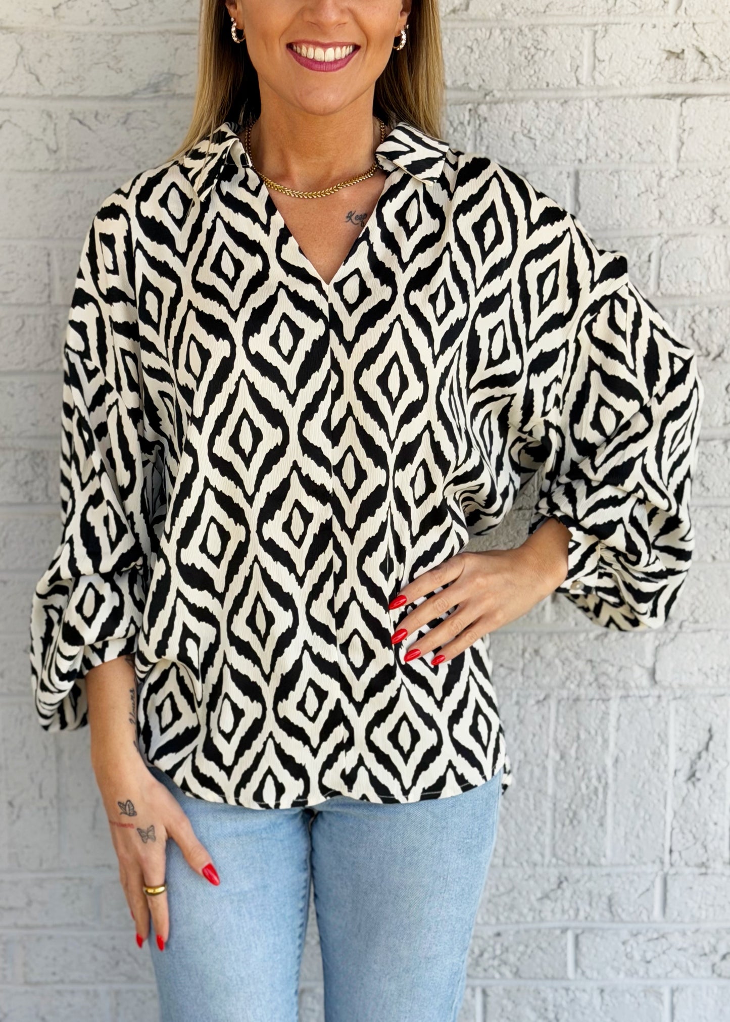 Black And White Printed Top