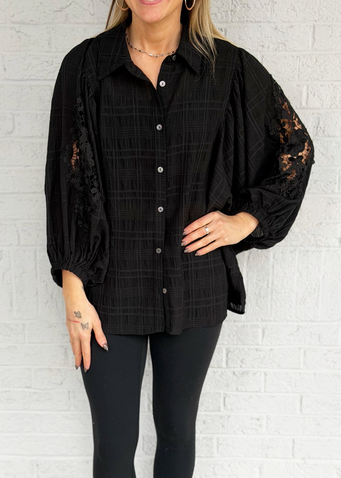 Black Woven collared top