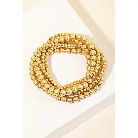 Vintage Gold Ball Beaded Stackable Bracelet Set