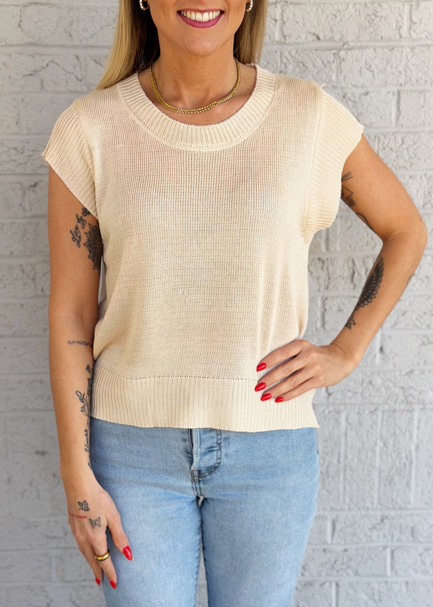 Apricot Knit Short Sleeve T-Shirt