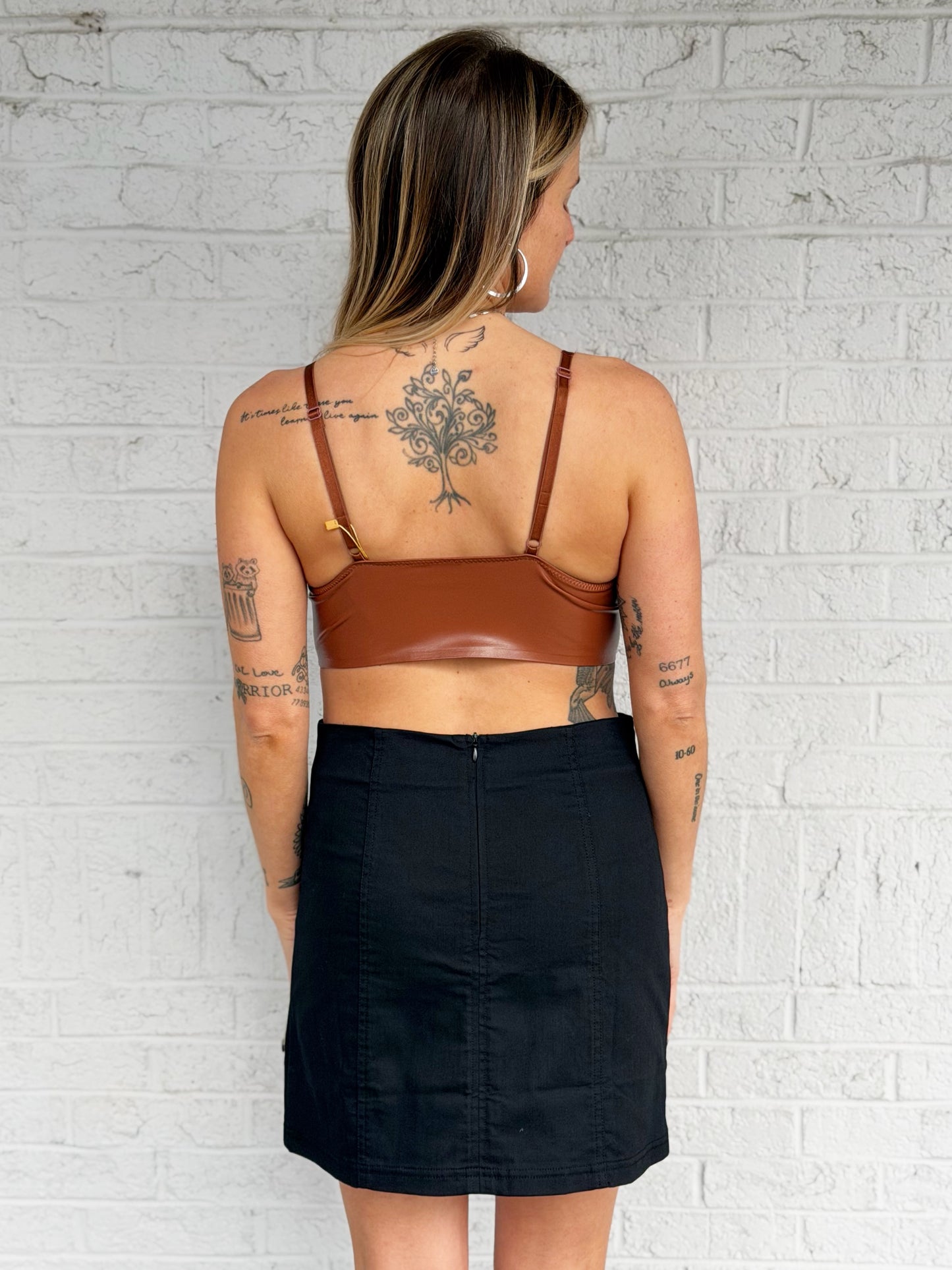 Faux Leather Longline Bralette