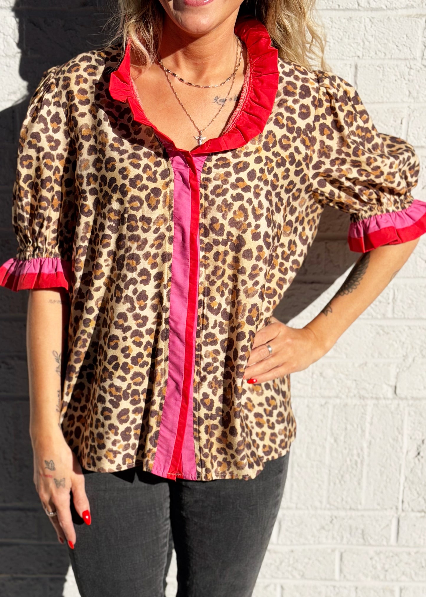 Contrast Leopard Blouse