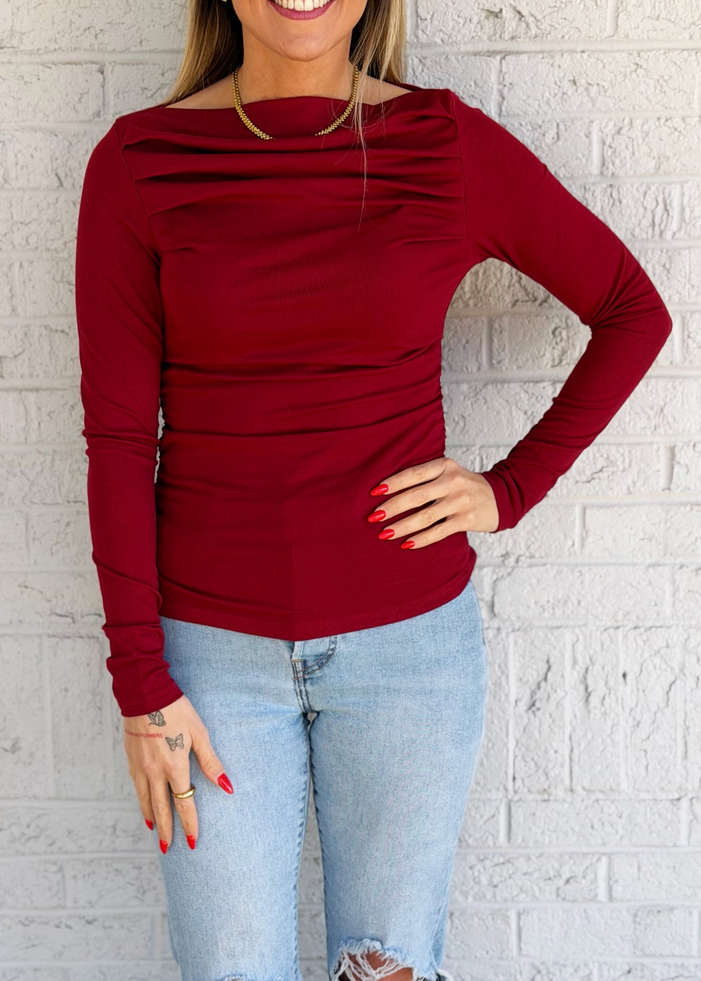 Off Shoulder Wine Top