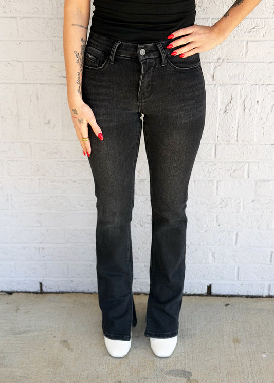 Mid-Rise Boot Cut Black Slit Bottom Jeans