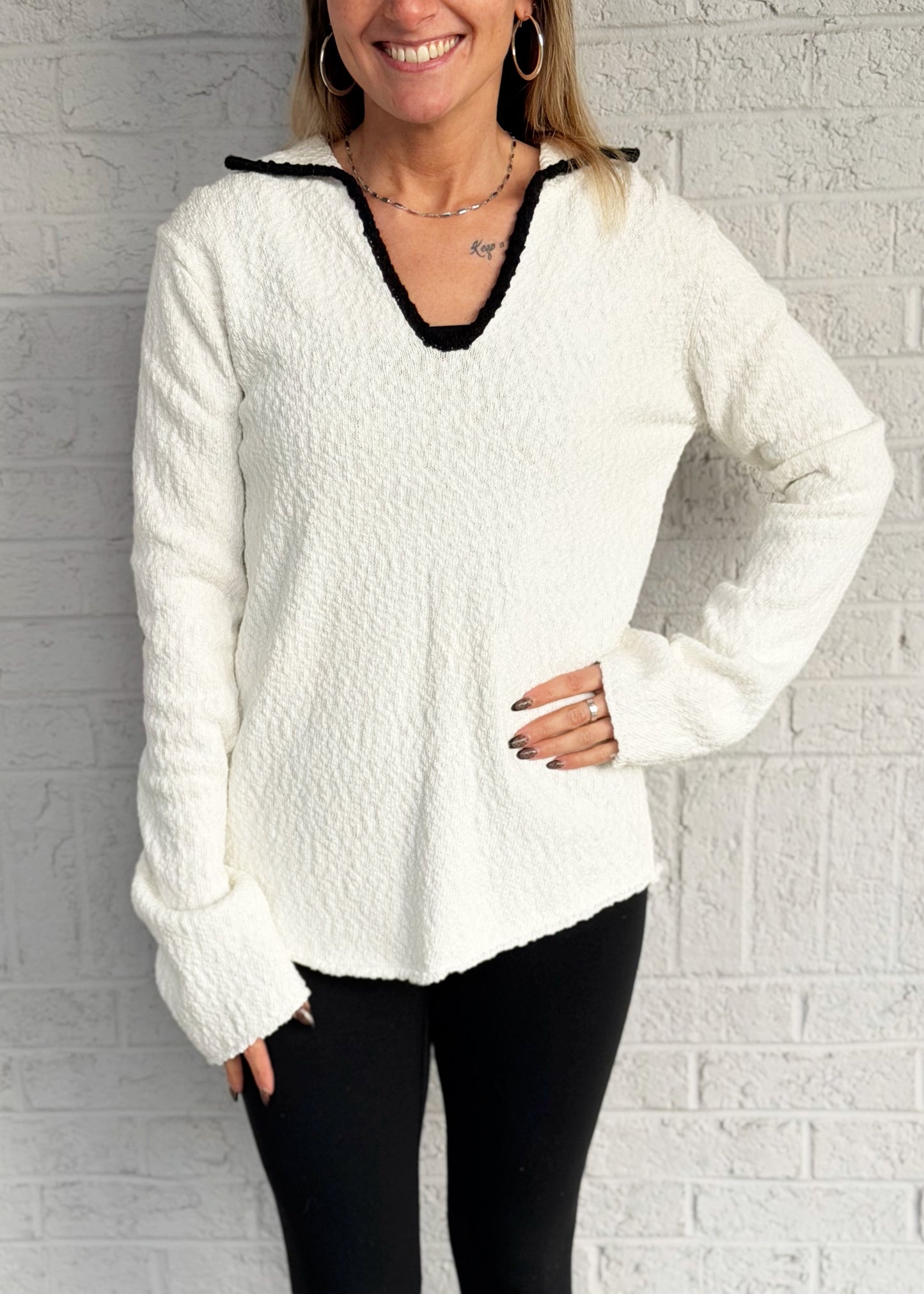 Black Collar Knit Top