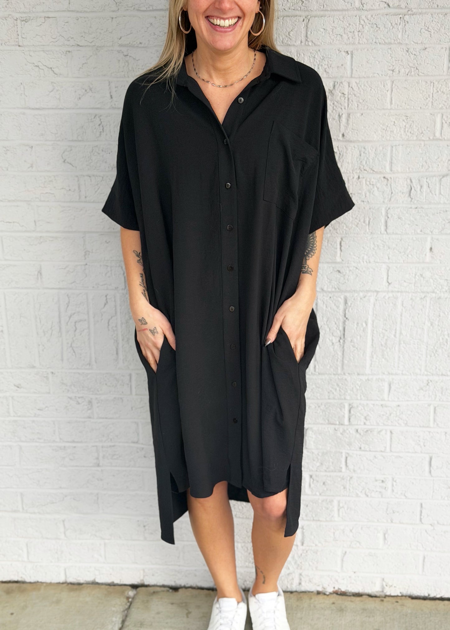 Black Button Down mini dress