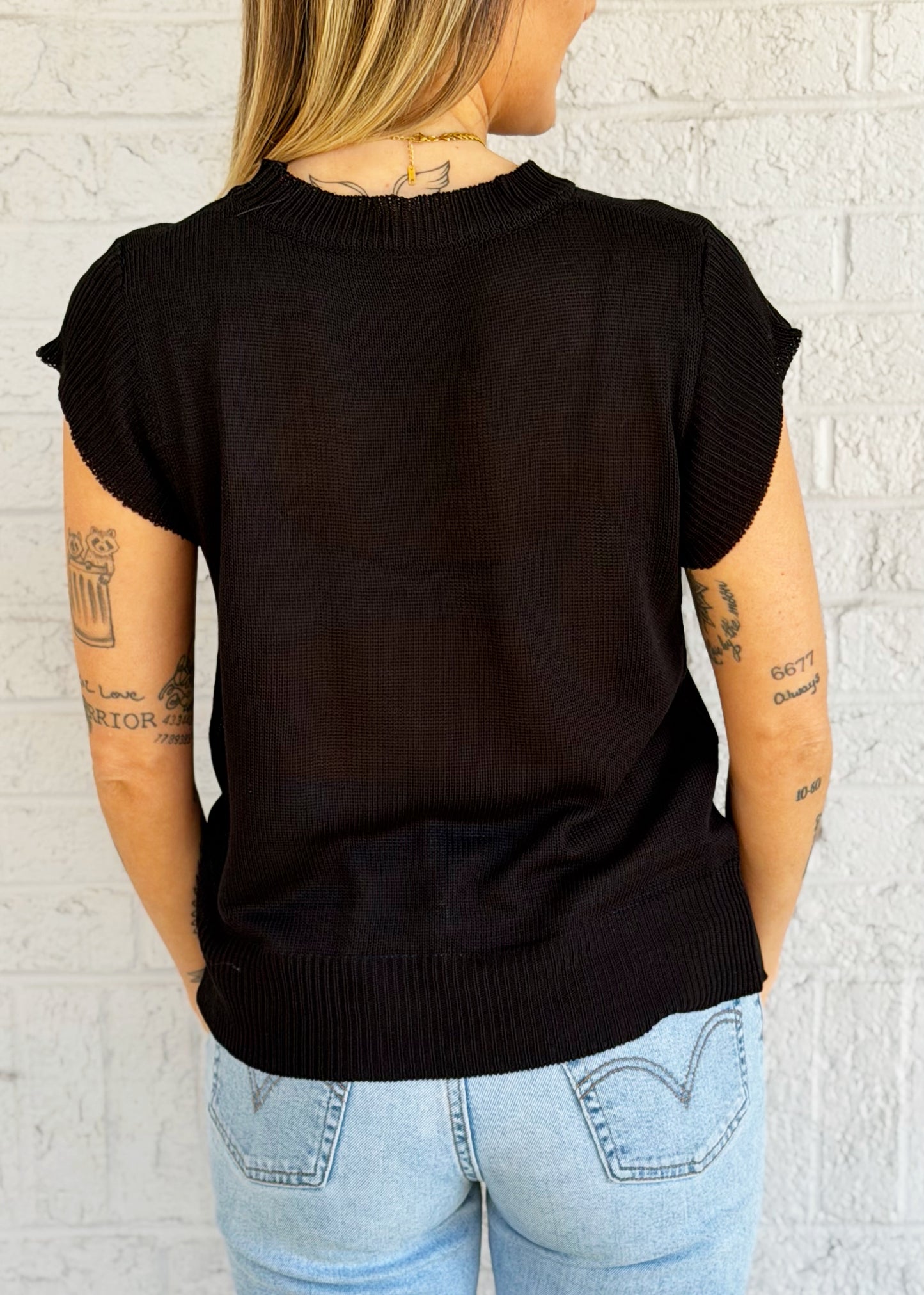 Black Knit Short Sleeve T-Shirt