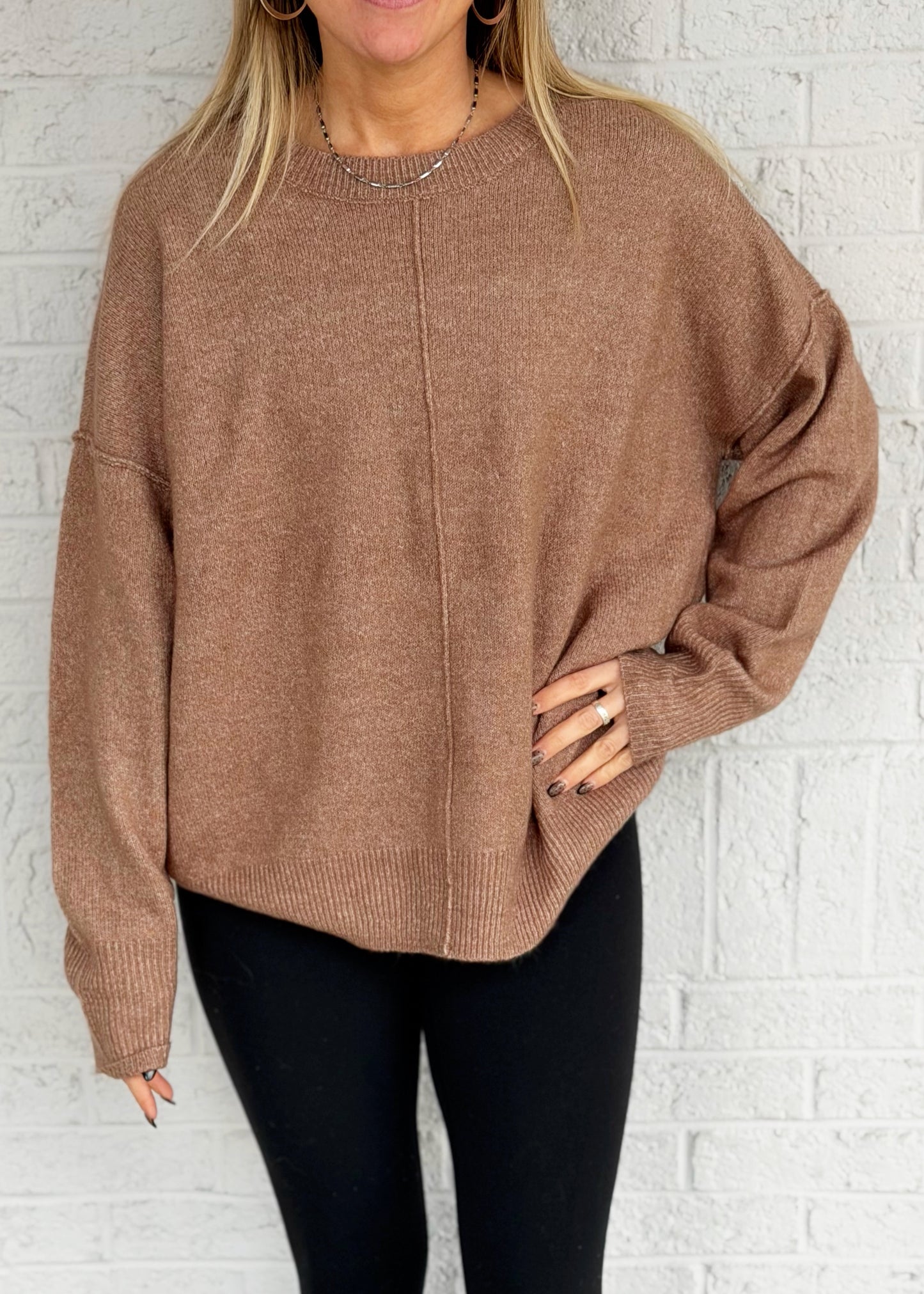Deep Taupe Long Sleeve U neck Top