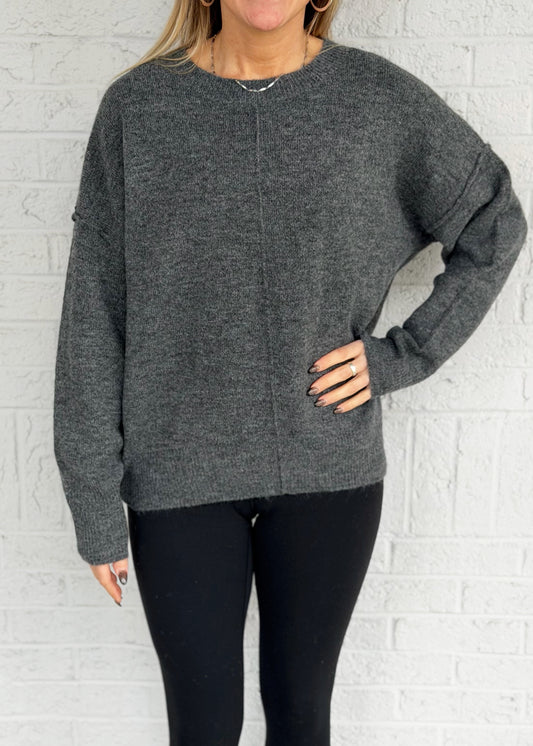 Charcoal Long Sleeve U neck Top