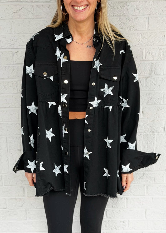 Star Print Denim Shirt