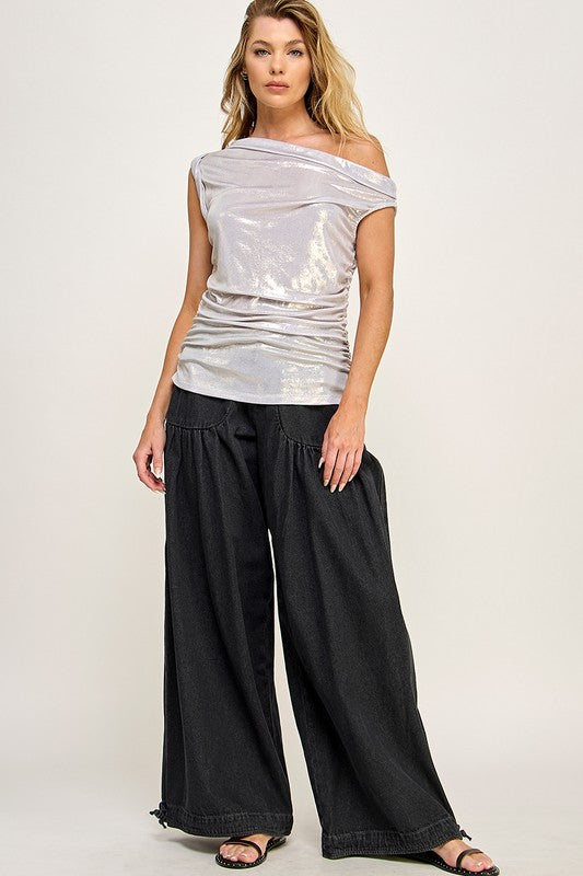 ONE SHOULDER DRAPED RUCHED TOP