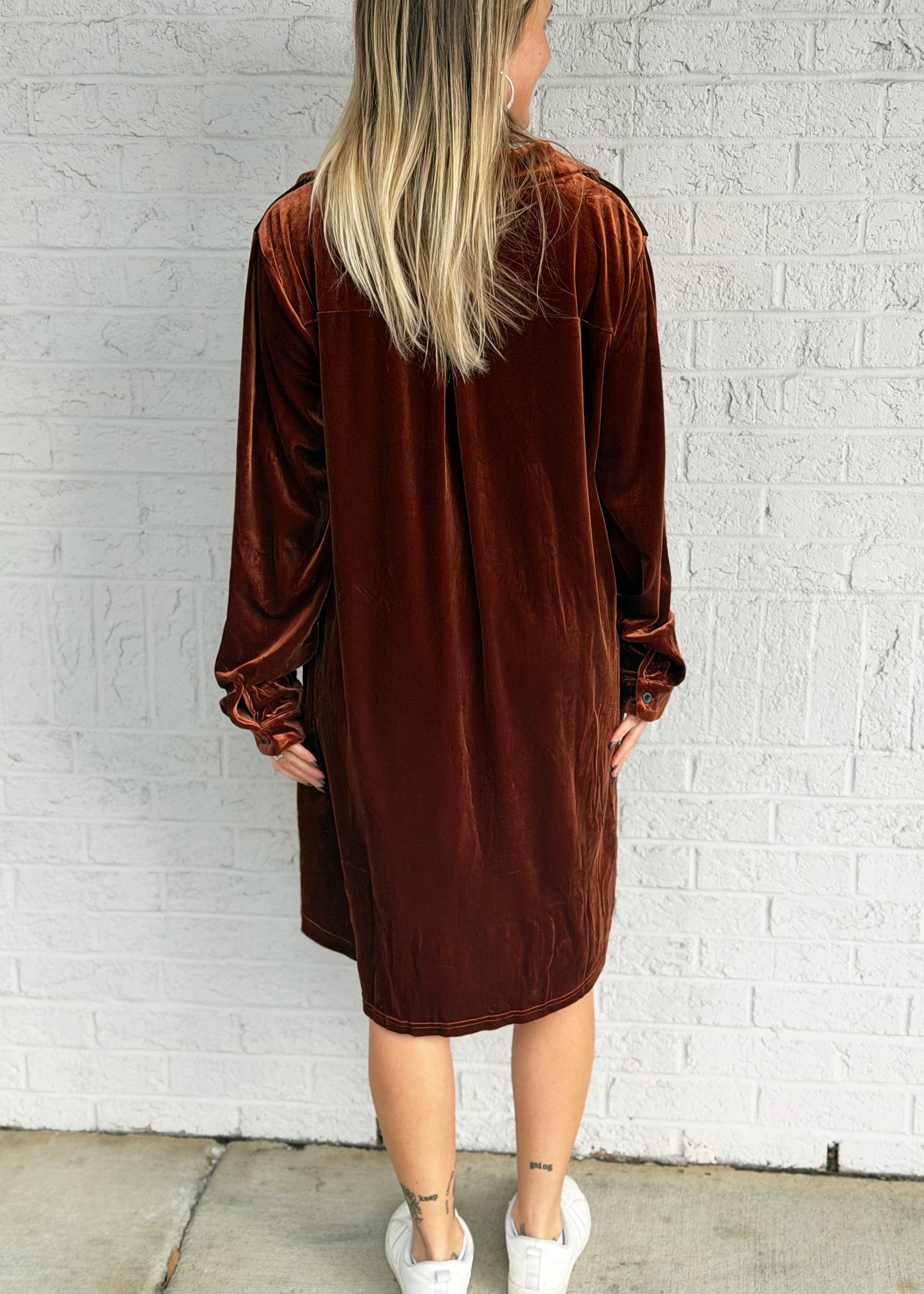 Velvet Coffee V Neck Dress