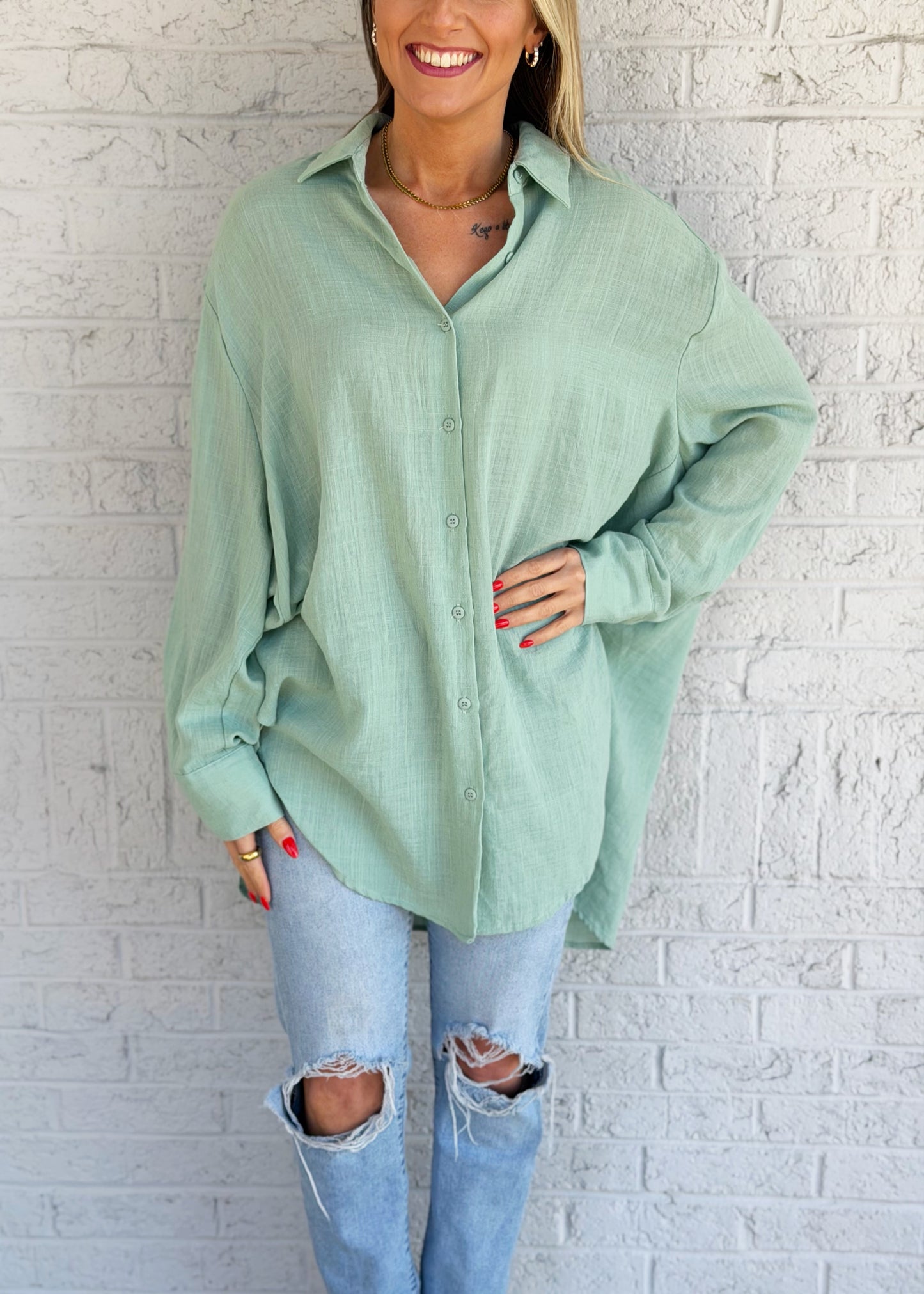 Sage Green Button Down