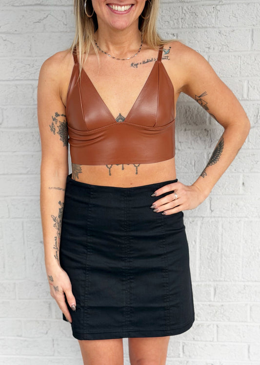 Faux Leather Longline Bralette