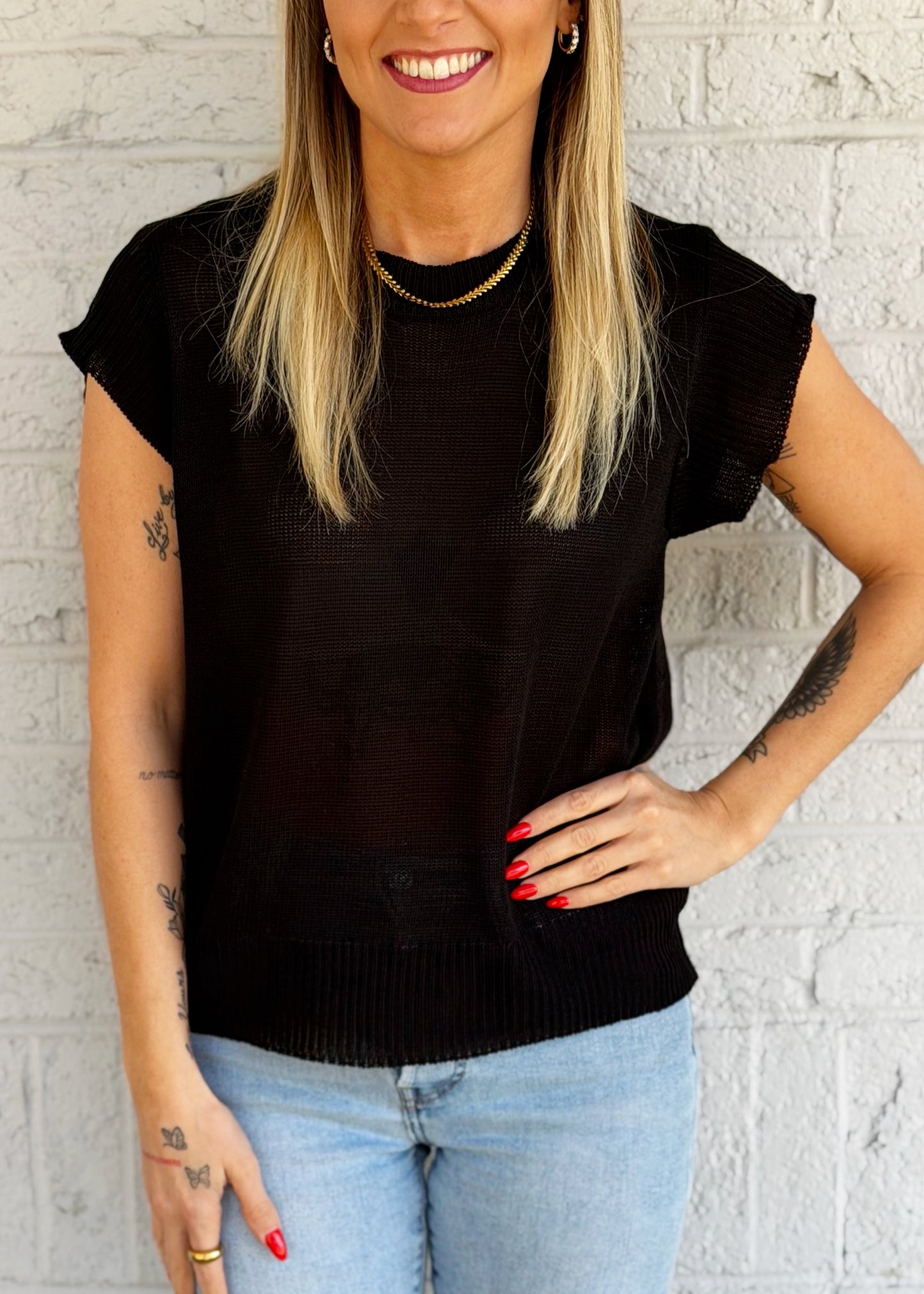 Black Knit Short Sleeve T-Shirt