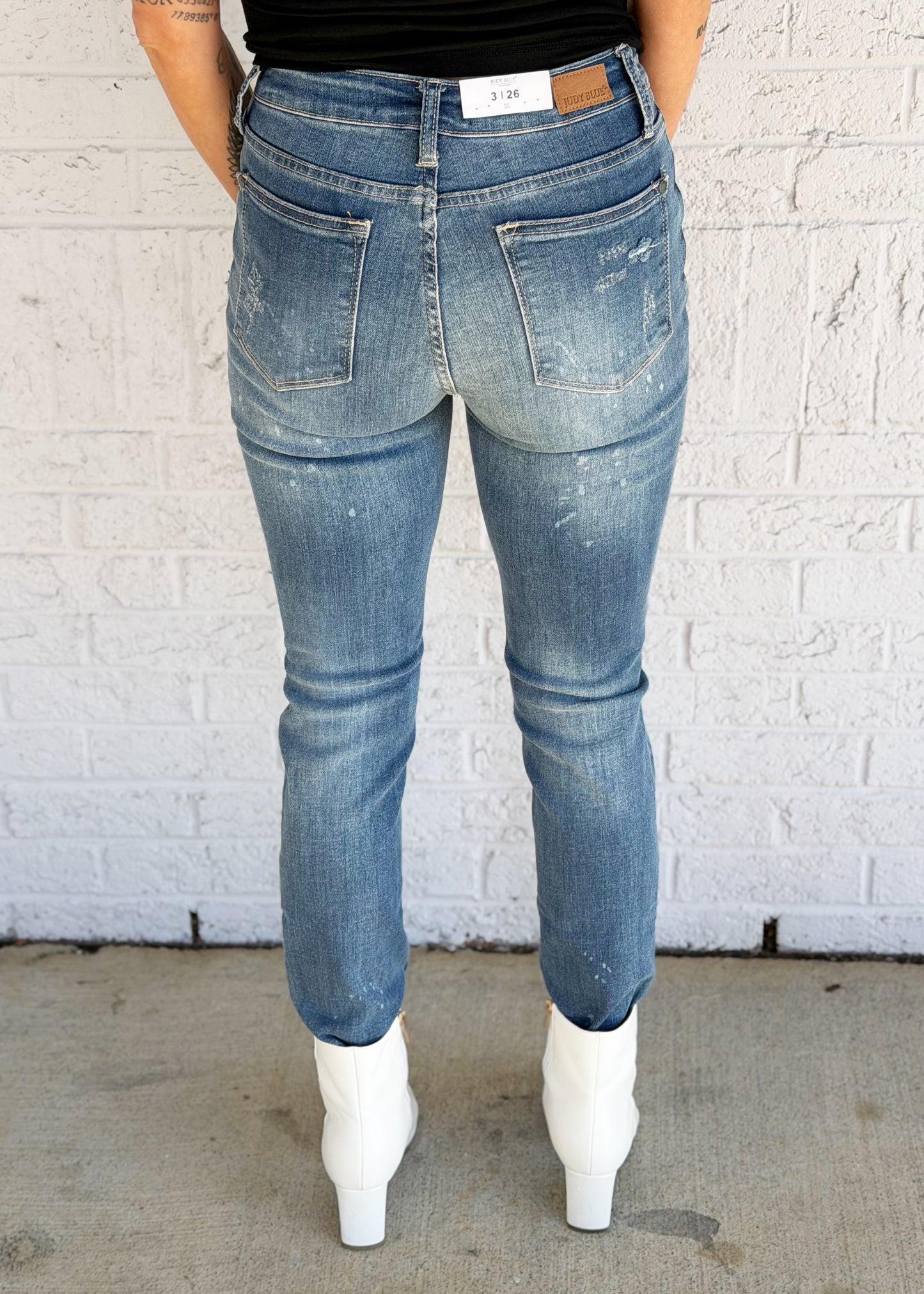 Mid-Rise Skinny Bleach Splatter Destroyed