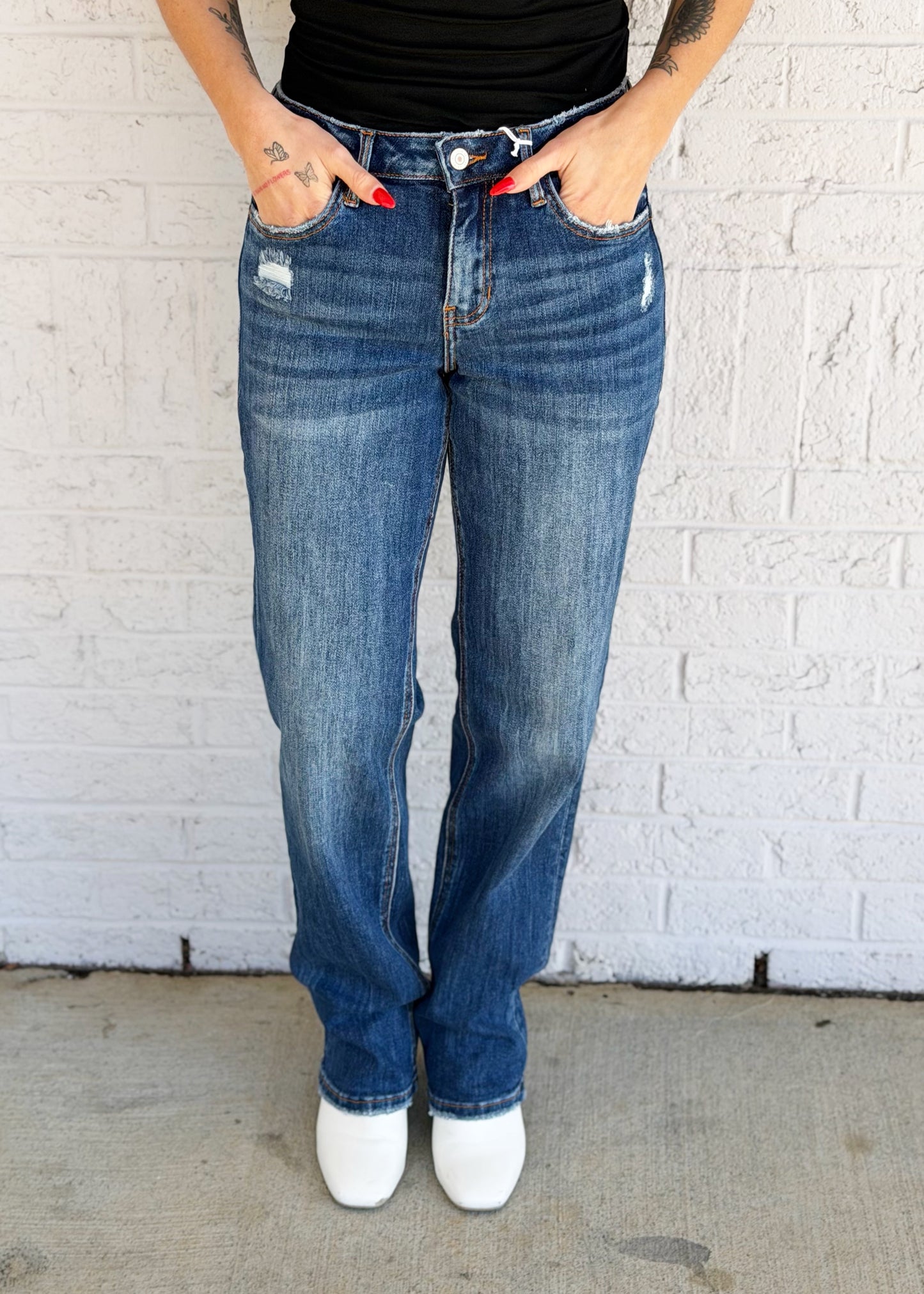 Mid Rise Straight Jeans