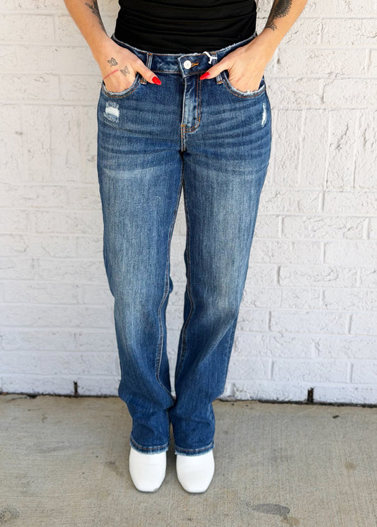 Mid Rise Straight Jeans