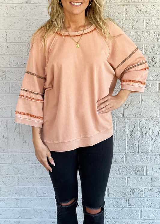 Light Coral Detailed Pattern Top