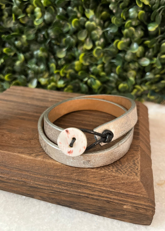 Metallic Leather Wrap Bracelet