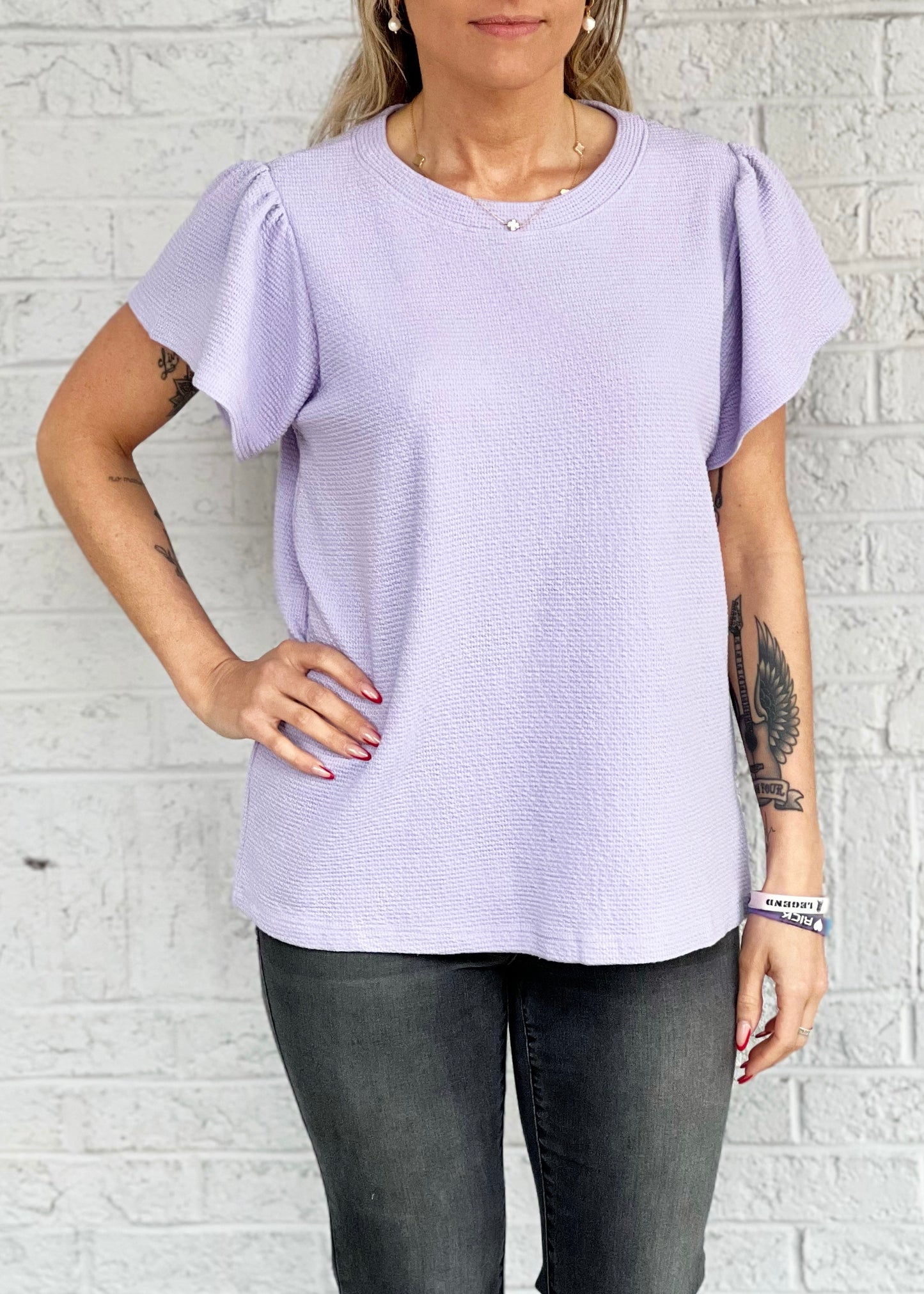 Lavender Ruffle Sleeve Top