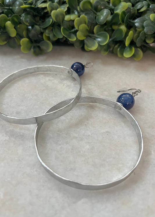 Silver Blue Orbit Earrings - Large