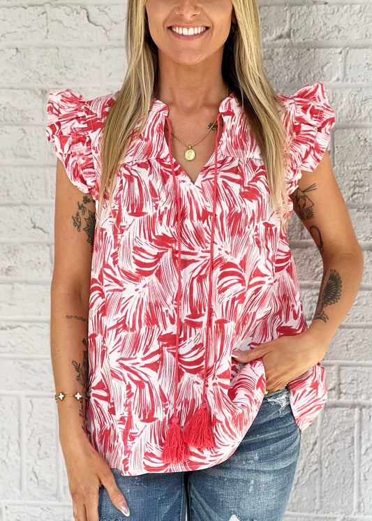 Abstract Printed Coral Top