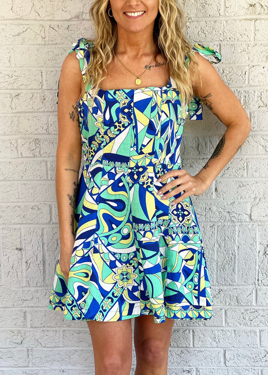 Blue Patterned Mini Dress