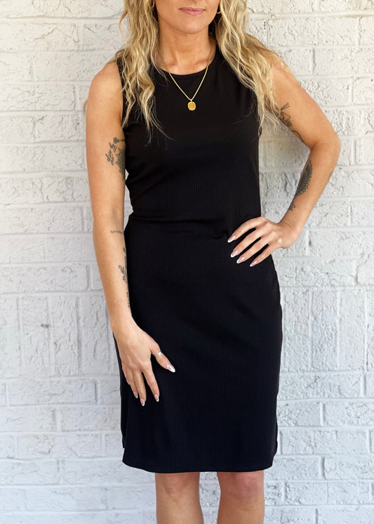 Black Ribbed Mini Dress