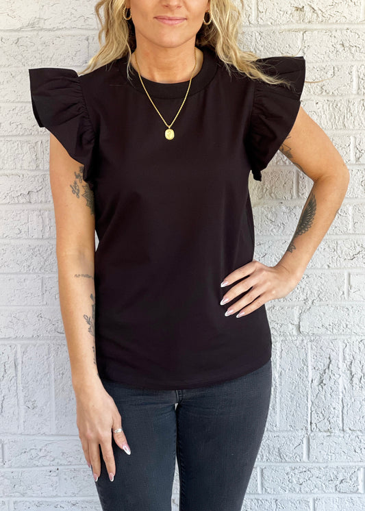 Black Ruffle Sleeve Top