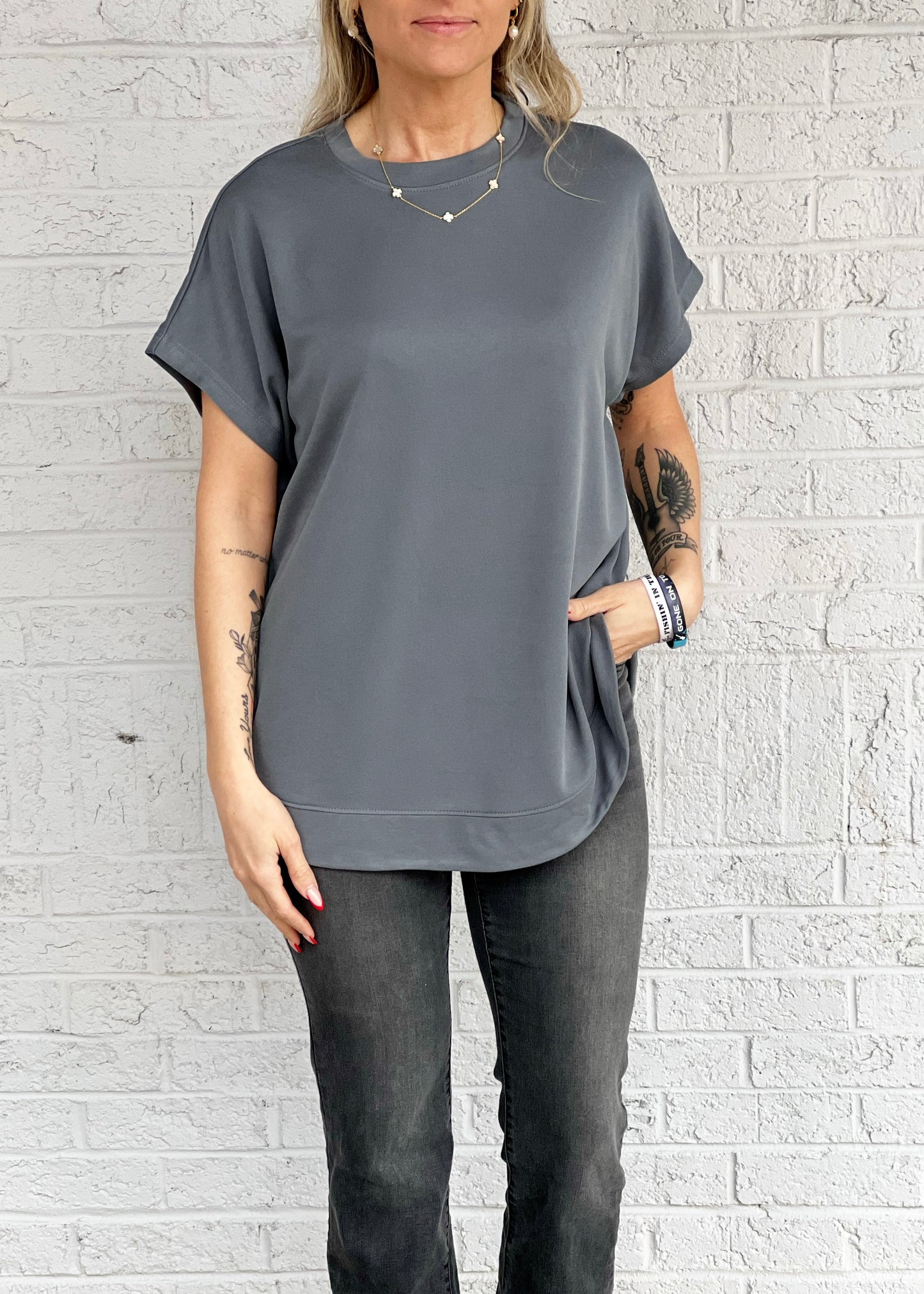 Grey Round Neck Top