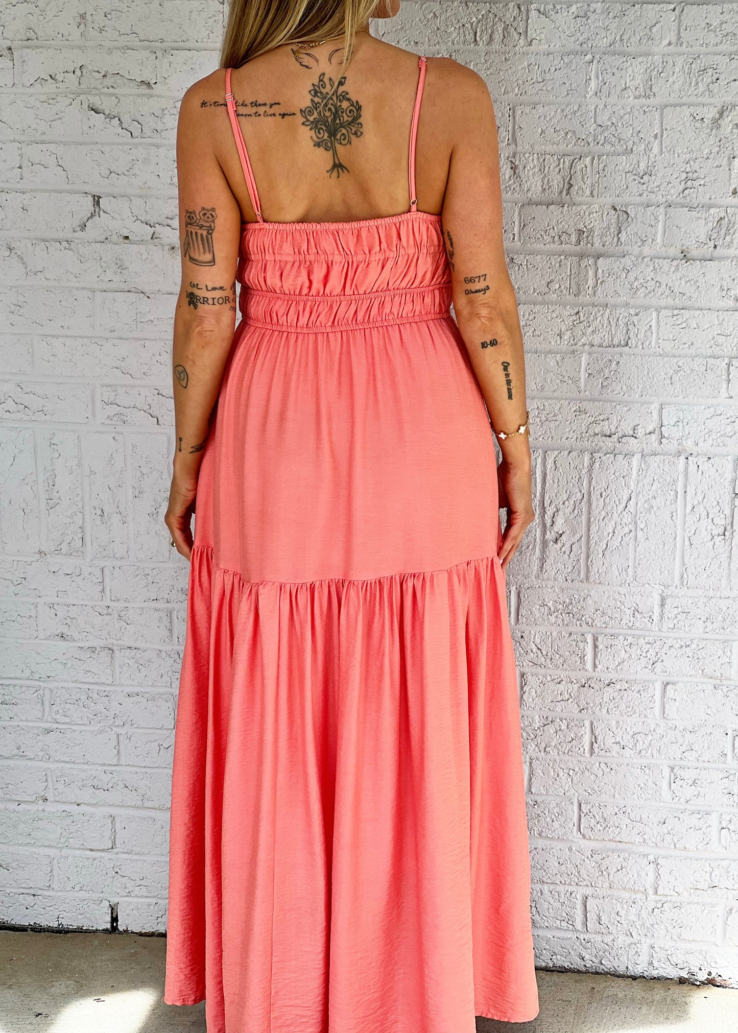 Coral Front Tie Midi Dress