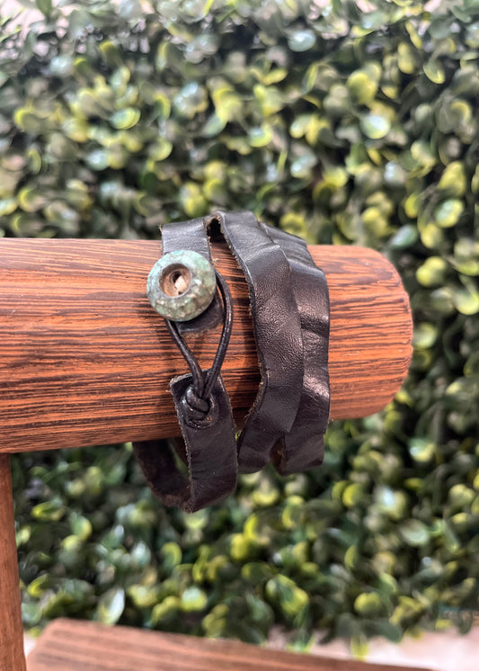 Black Leather Wrap Bracelet