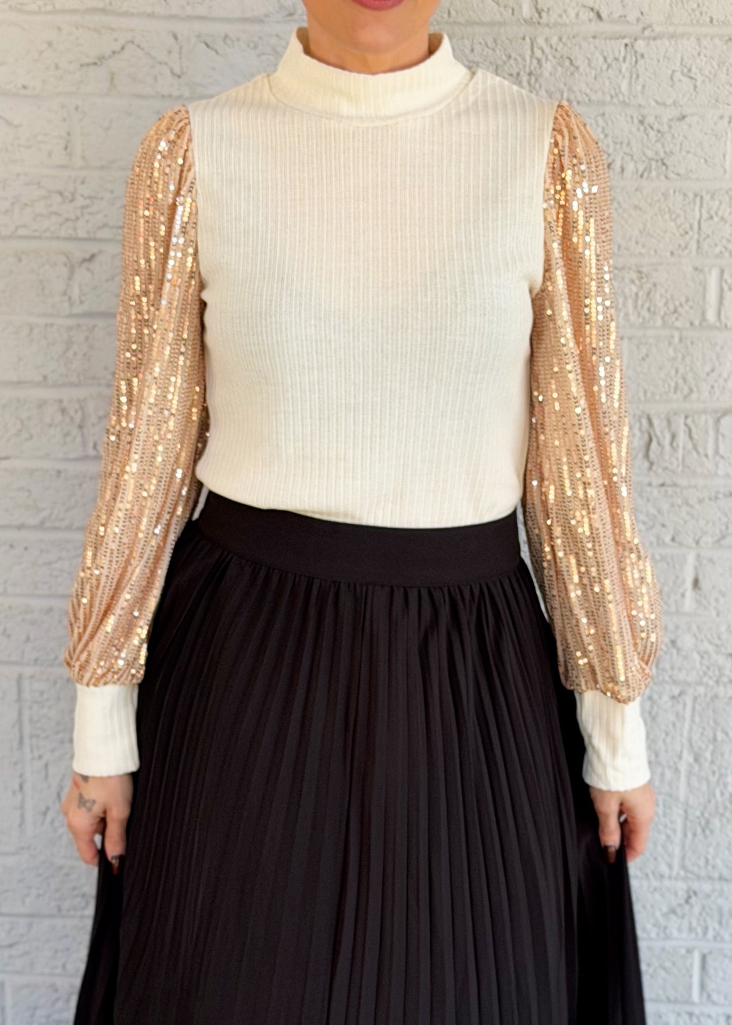 Ribbed Knit Sequin Sleeve Top