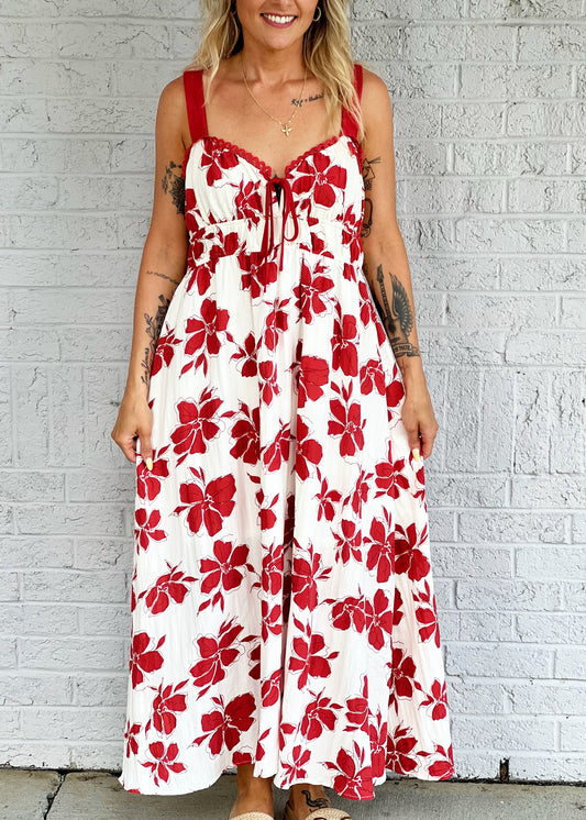 Red Floral Midi Dress