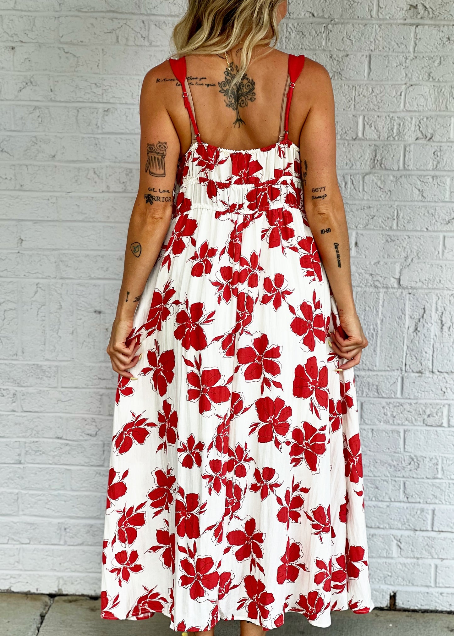 Red Floral Midi Dress