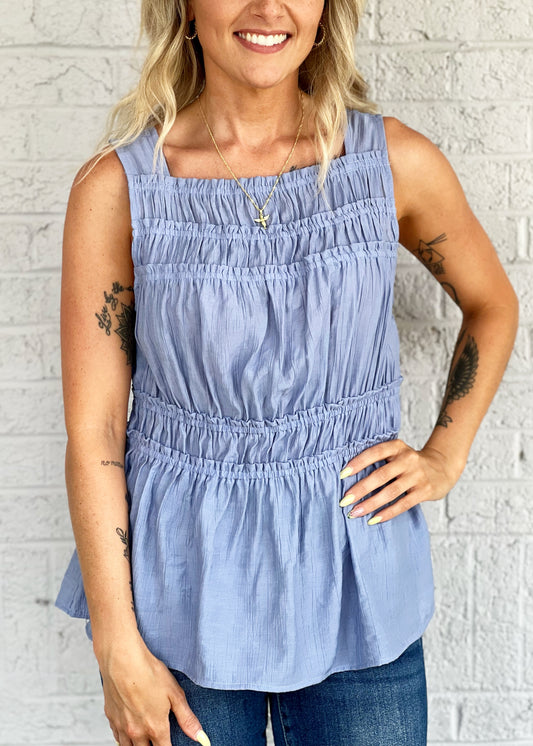 Peri Blue Smocked Tank