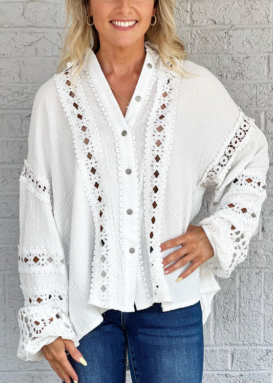 White Button Down Crochet